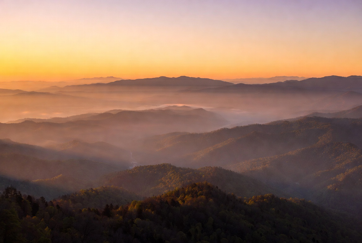 Layered Tennessee ridgelines at sunrise